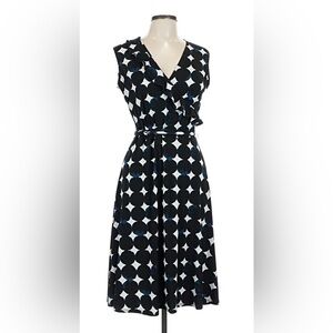 Leota Black and White Patterned Midi Dress